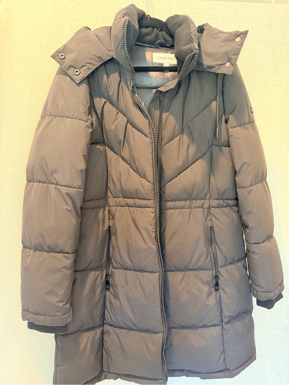 Calvin Klein Women's Charcoal Quilted Puffer Coat with Hood